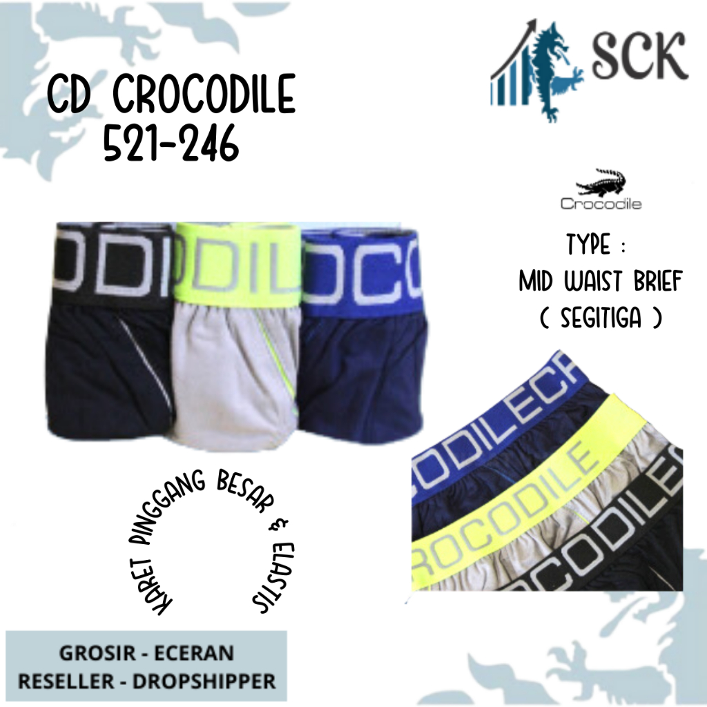 [ISI 3] CD Pria CROCODILE 521-246 Pinggang Karet Boxer / CD Cowok PAKAIAN DALAM Pria - sckmenwear GROSIR