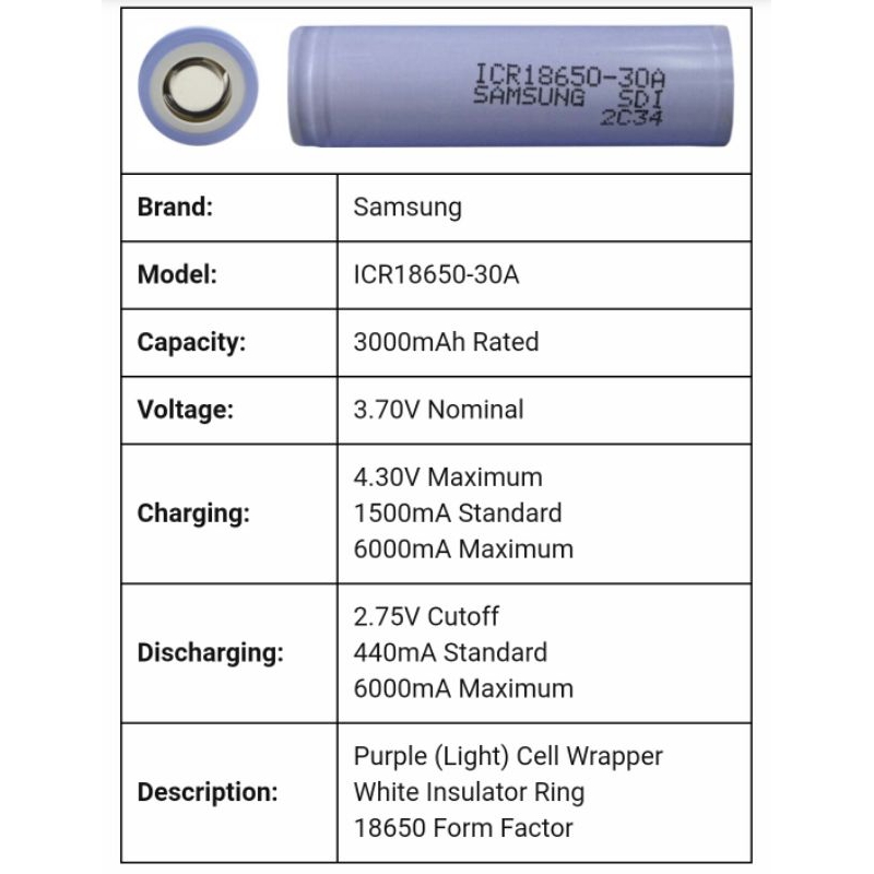 Baterai 18650 Merk Samsung Original