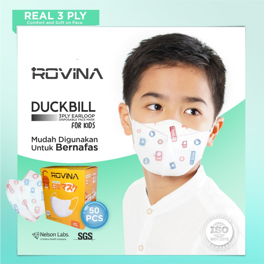 MASKER ROVINA DUCKBILL KIDS NON MEDIS MOTIF 3PLY 50S / MASKER ANAK