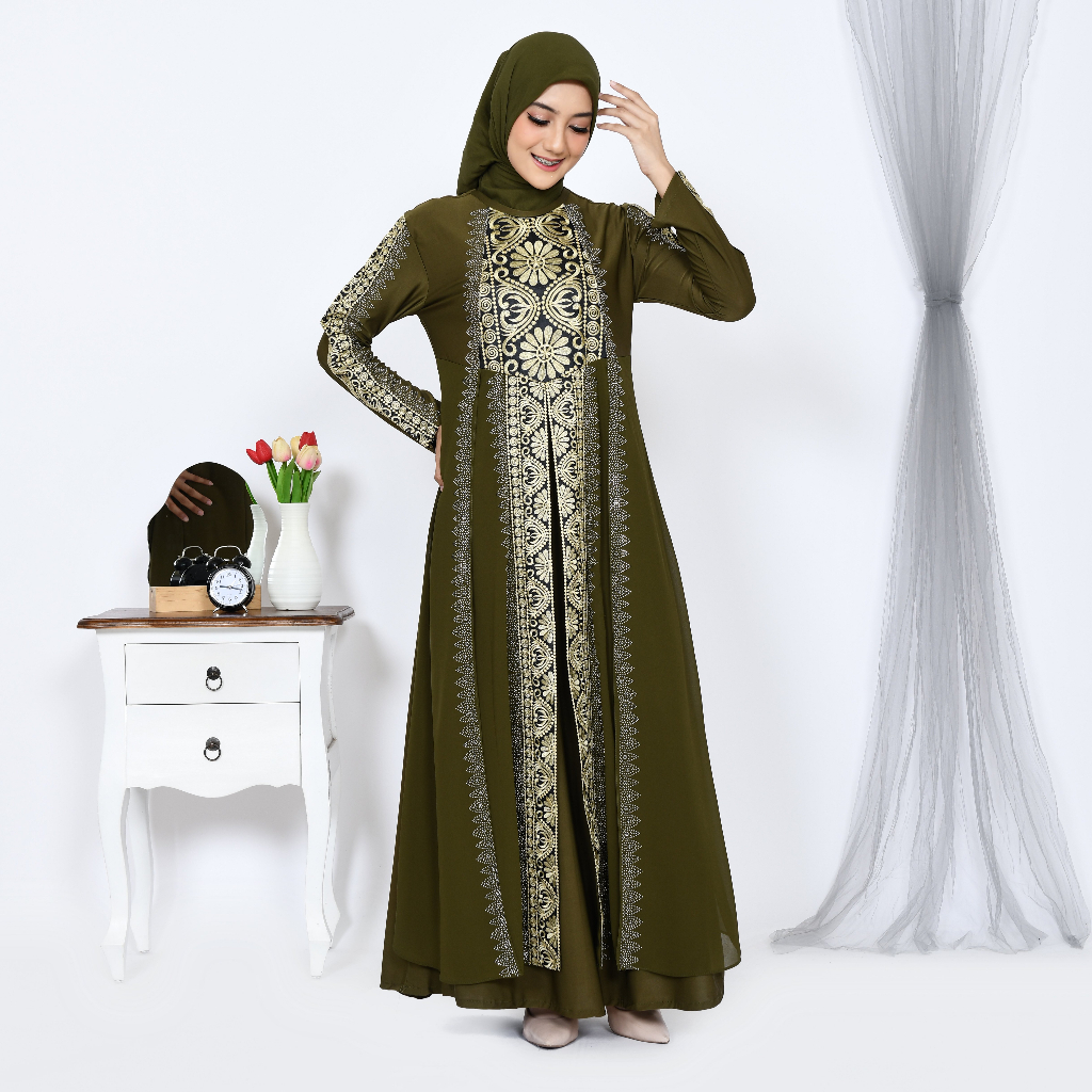 Abiyyuco GL1015 | Abaya Turkey Hitam dan Warna  Seragam Pengajian, Ready Turki Jumbo LD 125  Turky Bahan Jersey mix Ceruty dengan Bordir Renda dan Mote Swarovski,