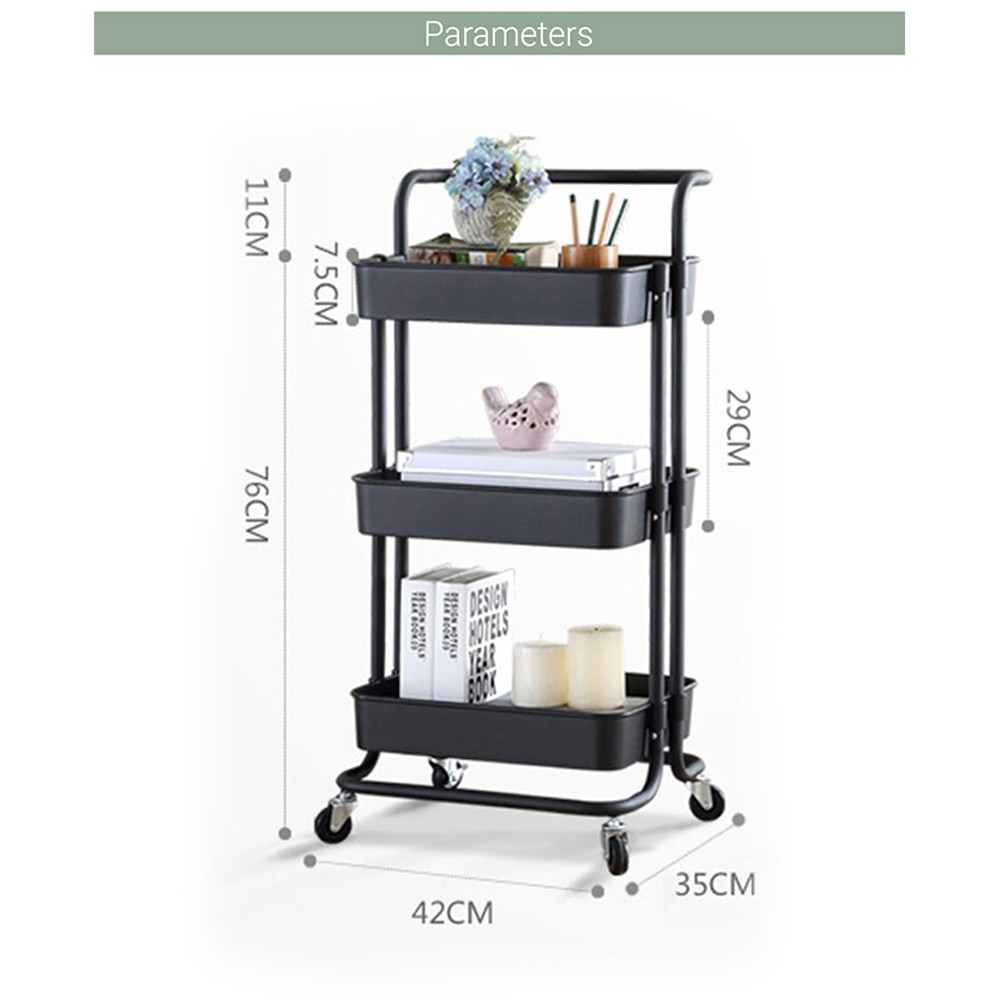 Rak Troli 3 Lapisan Keranjang Trolley Organizer Bayi Baru Lahir Organizer Dengan Keranjang Lebar Penyimpanan Dapur/Kamar/Kamar Mandi