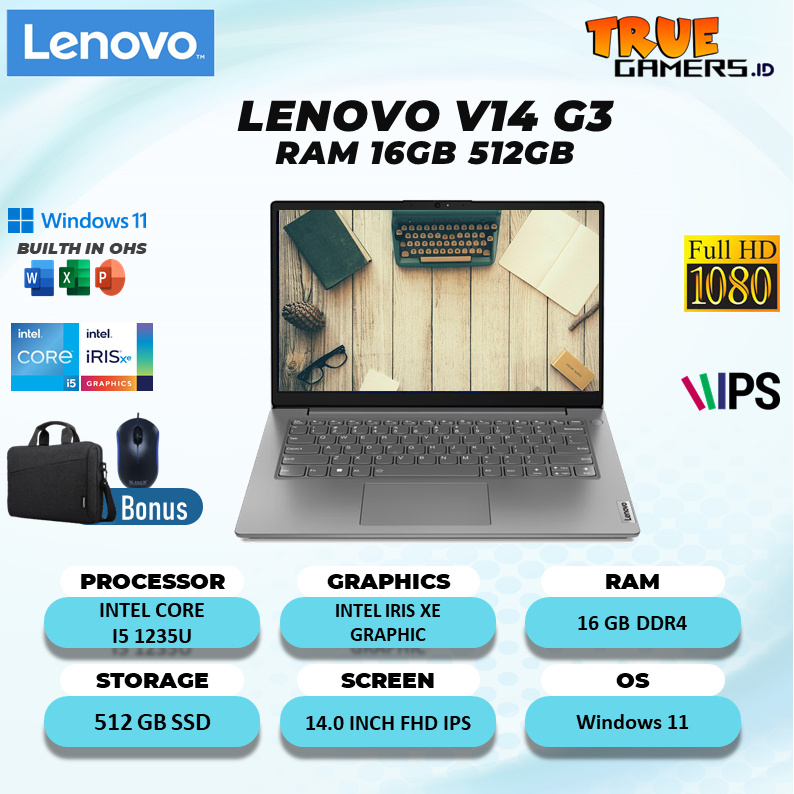 Laptop Lenovo V14 G3 I5 1235U 16GB 512SSD Win11+OHS 14.0FHD IPS