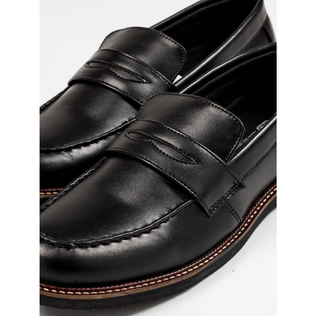 Sepatu Pantofel Pria Loafer Kerja Kantor Formal Kasual Pesta Kondangan Bahan Kulit Original Arf Black Alp