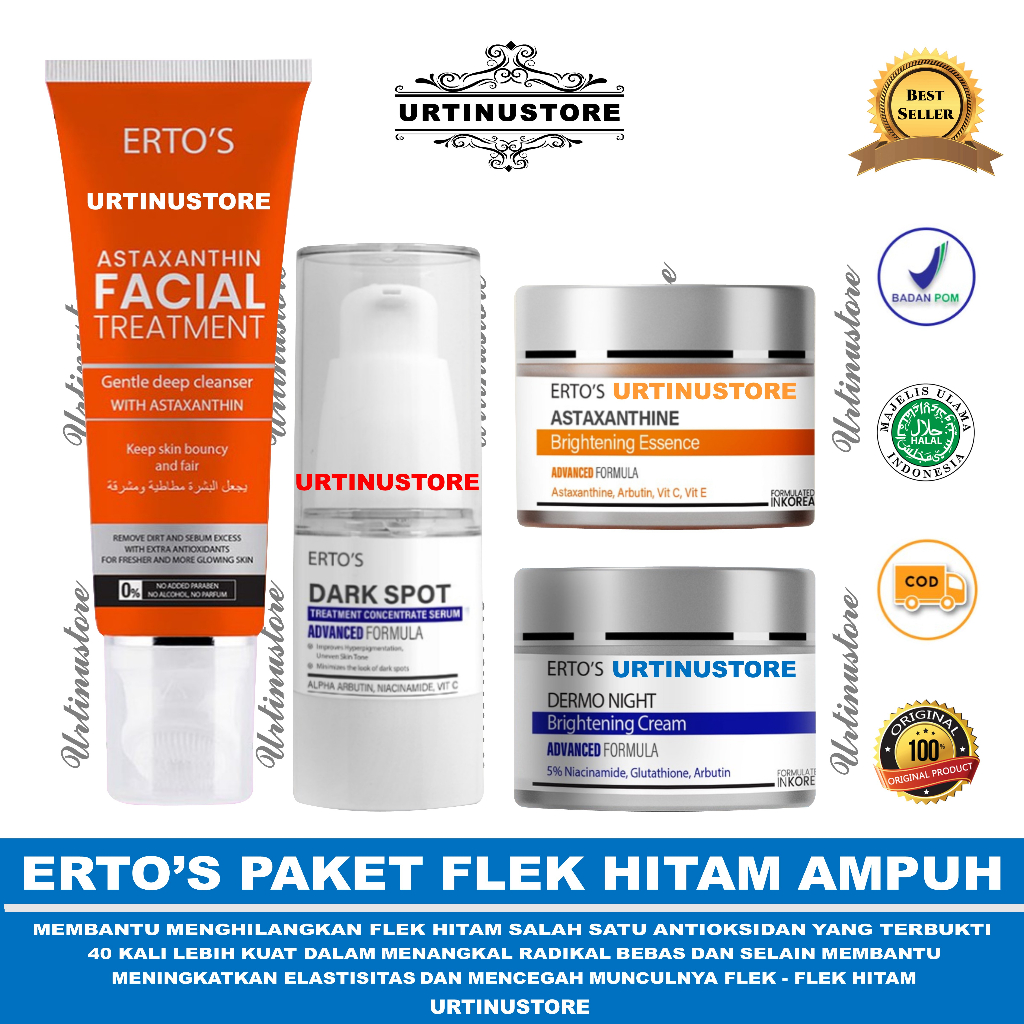 Paket Ertos Flek Bintik Hitam Ampuh 4 IN 1 (FACIAL TREATMENT NEW ASTAXANTHINE, DARK SPOT , DERMO NIG