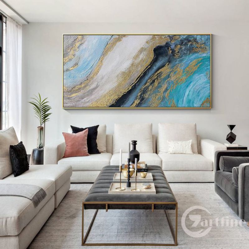 lukisan abstrak gold