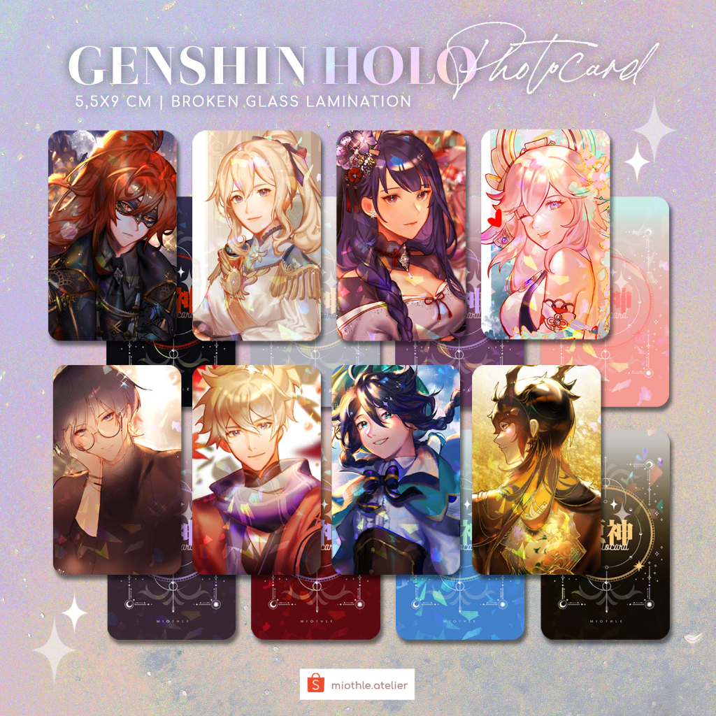 Genshin Impact Holo Photocard Diluc Jean Raiden Ei Yae Miko Scaramouche Tomo Venti Zhongli Fan Merch