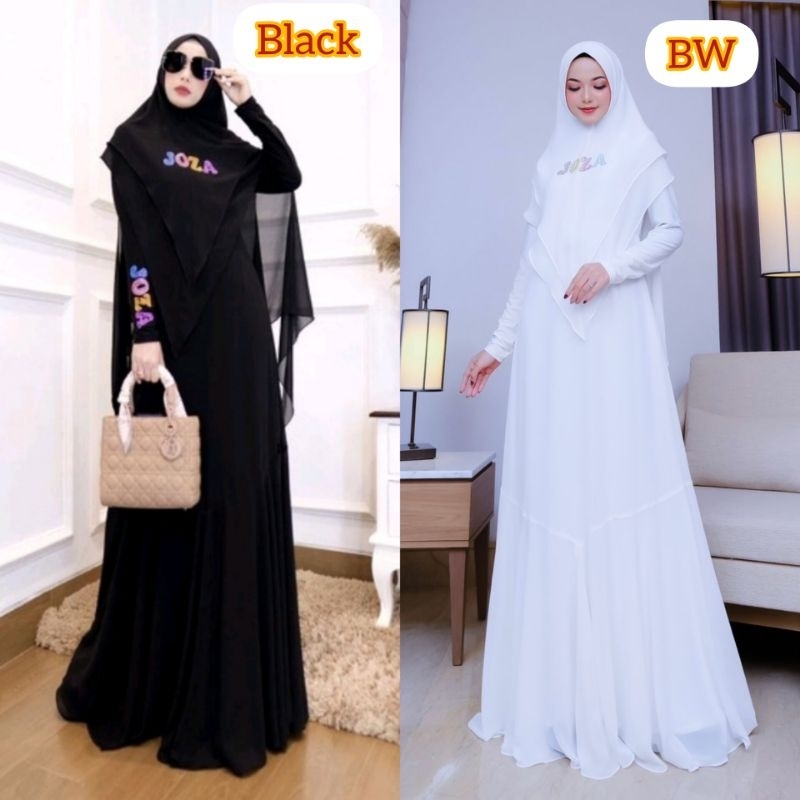 PO 5MINGGU NIGOYA BLACK DAN BW UMROH BLACK LOGO JOZA SE GAMIS DRESS DAILY SYARI BY JOZA CLOTHING
