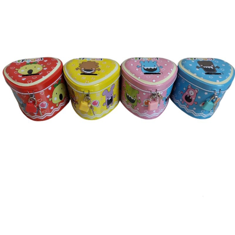Celengan gembok LOVE animal, monster / celengan kaleng gembok LOVE kartun