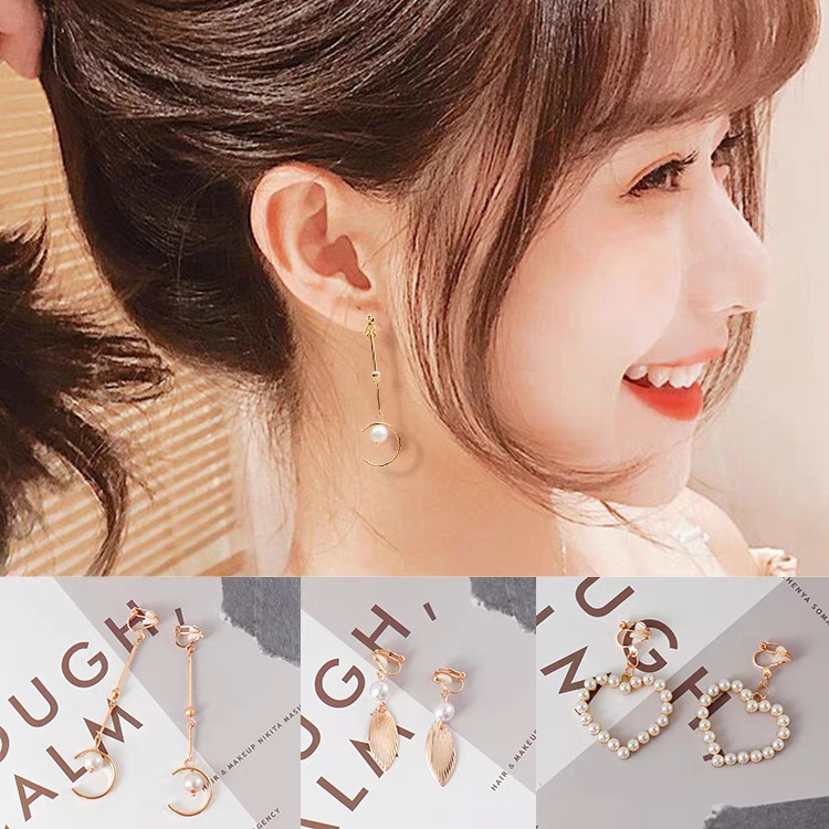 (Hello Girl)E47 Anting Jepit Wanita Style Korea Motif Pita  Mutiara Import