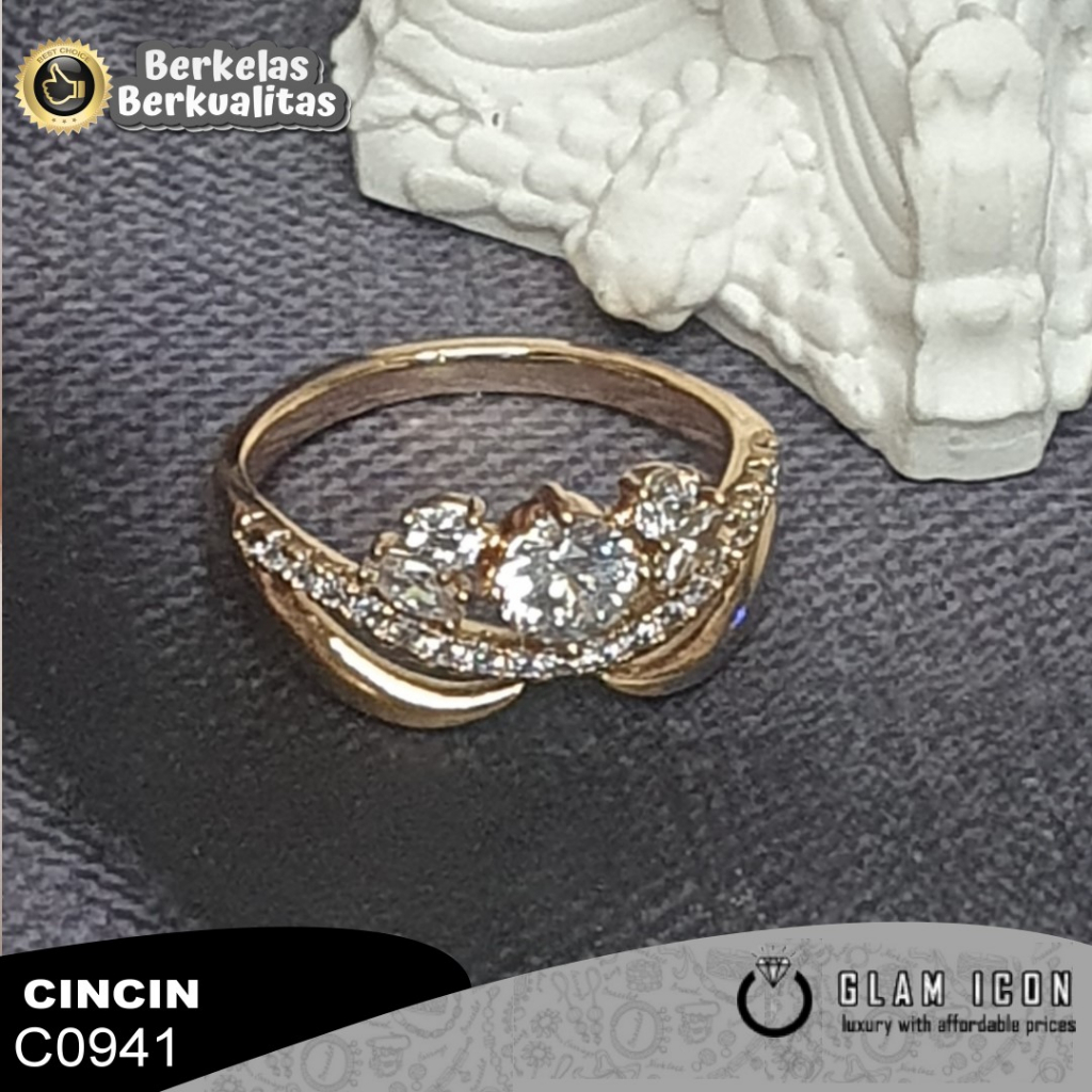 Cincin Wanita Motif  mahkota Lux mata bulat C0941 CCG