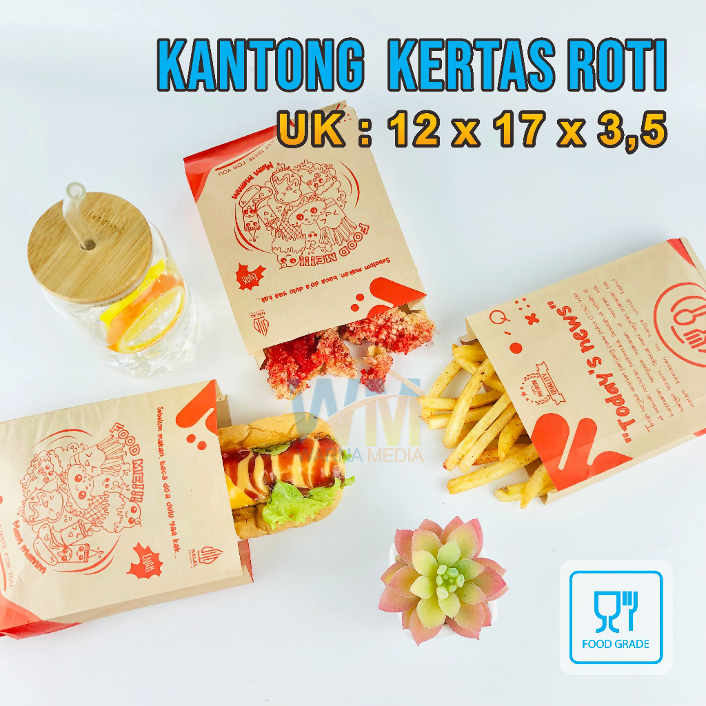 Kantong Kertas Makanan Food Grade / Kantong Cemilan / Kantonng Roti / Paper Bag / Kantong Donat / Kantong Gorengan