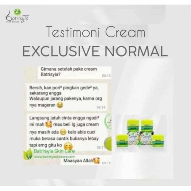 cream EXCLUSIVE NORMAL BATRISYIA batrisya batrisia herbal pemutih wajah glowing bpom day night 15g