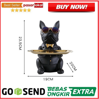 Dijual Dekorasi Baki Patung Anjing French Bulldog Black Diskon