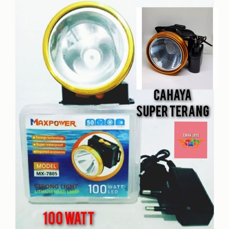 Senter Kepala Maxpower 100 Watt/Senter LED Cahaya Putih Terang