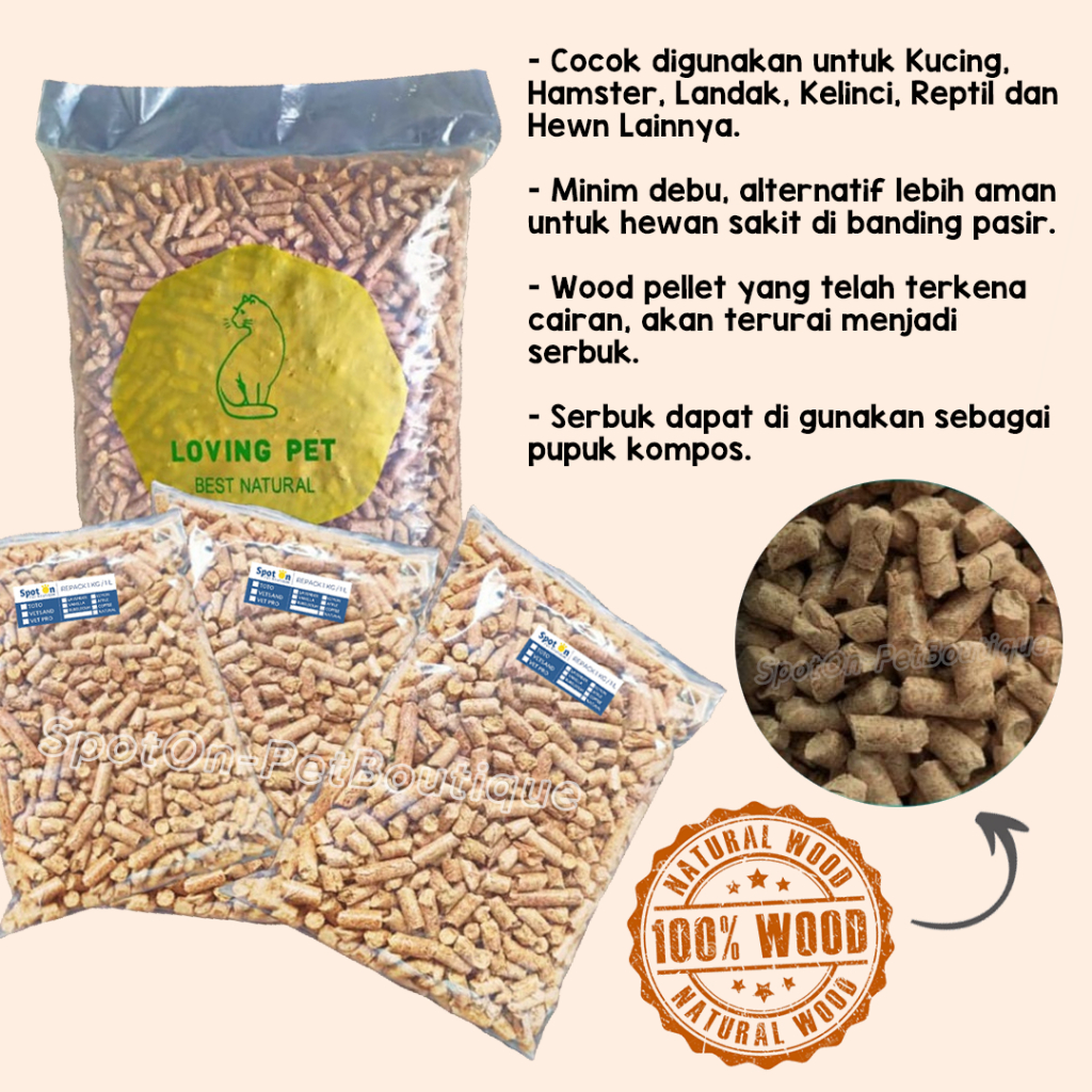 Pasir Kucing Wangi Gumpal 1Kg &amp; Pelet Kayu | Bentonite Zeolit 1 kg | Clumping Cat Litter Wood Pellet