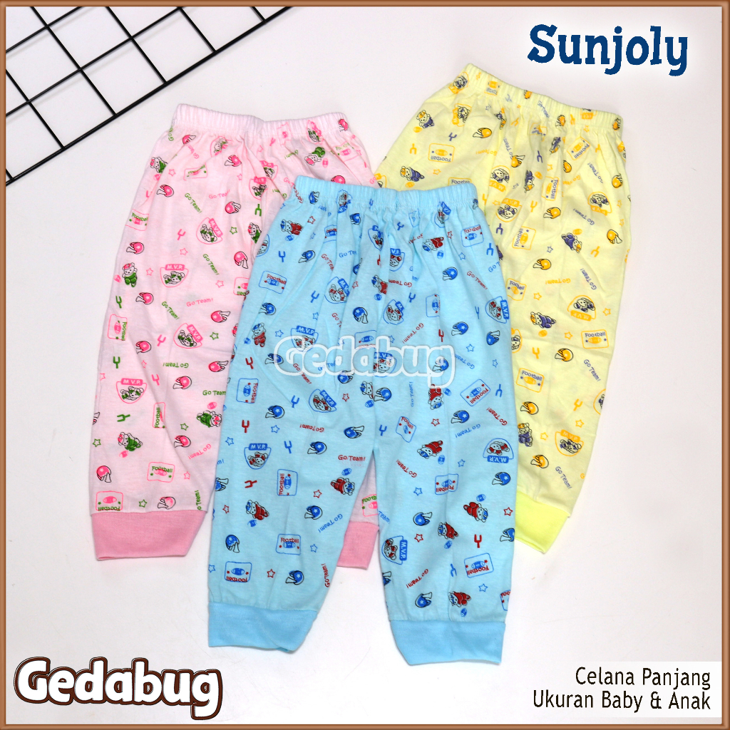 6 Pcs - Celana Panjang Anak Buka Kaki SUNJOLY Warna | Perlengkapan Pakaian Bayi | Gedabug