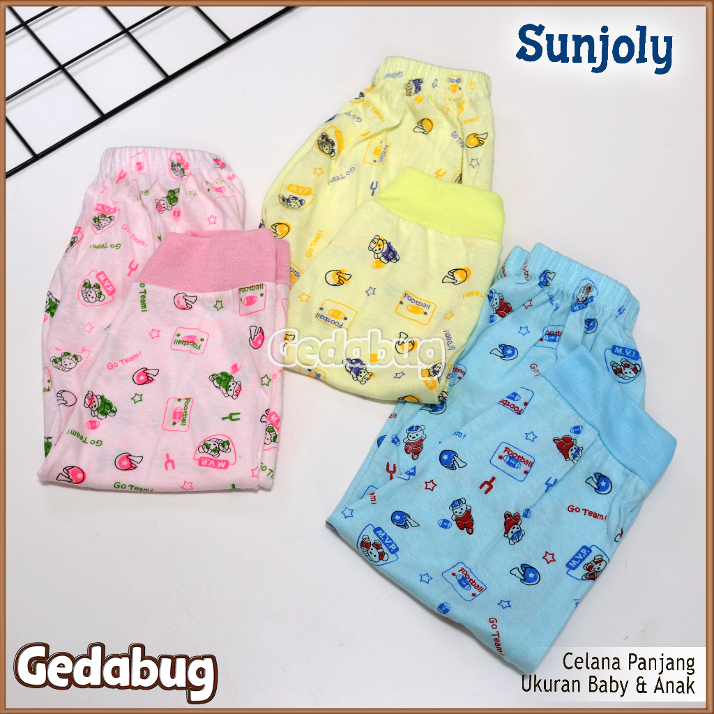 3 Pcs - Celana Panjang Anak Buka Kaki SUNJOLY Warna | Perlengkapan Pakaian Bayi | Gedabug