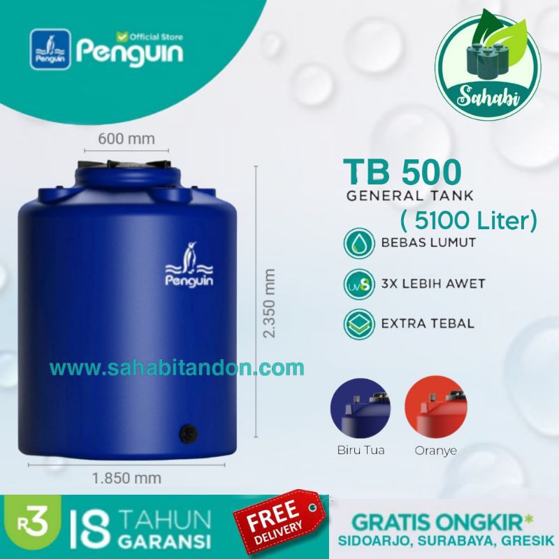 Tandon Air / Tangki Air / Toren Air PENGUIN/PINGUIN Rotamould 3 Ukuran 5000 / 5100 Liter