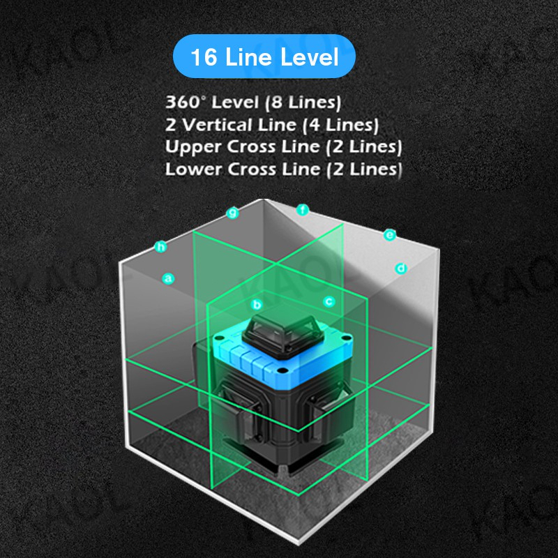 Laser Level 16 Lines/12 Lines/5 Lines 2 baterai Mesin Self Leveling Tingkat Laser Tingkat Laser Sinar Hijau dengan Remot Laser Siku Waterpass Digital Laser 3D High-precision