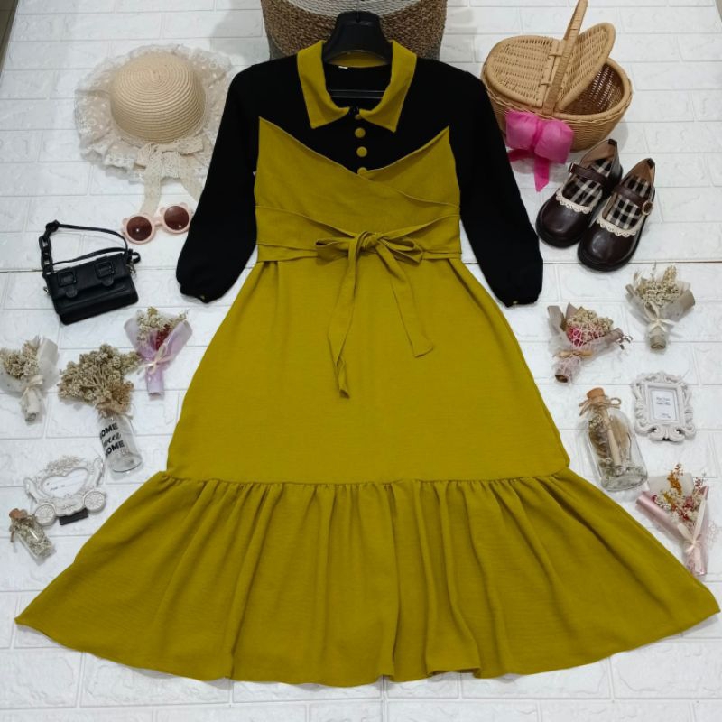 Gamis anak perempuan lesti warna lemon 3-14 tahun / bajumuslim anak