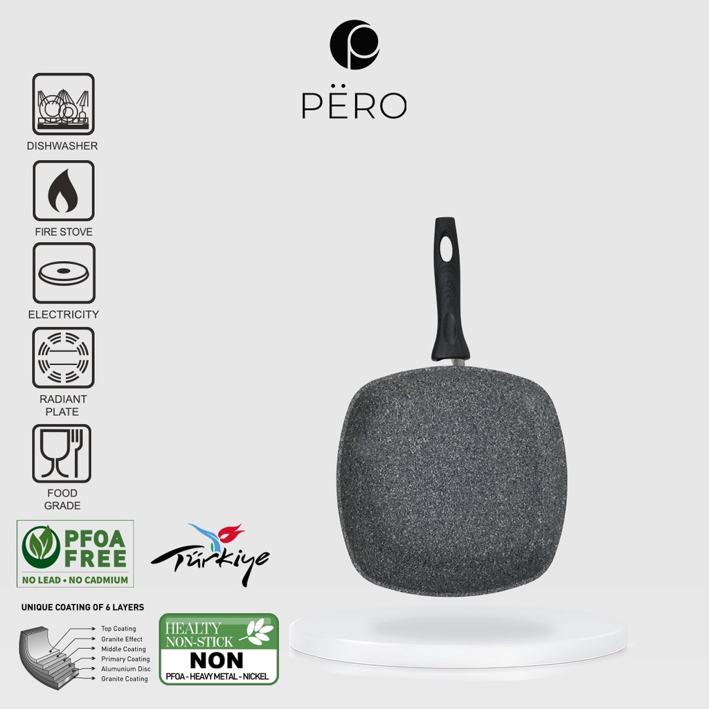 Pero Grill Pan 28cm Biogranite Nonstick, Alat Panggang, Alumunium 6 Layers