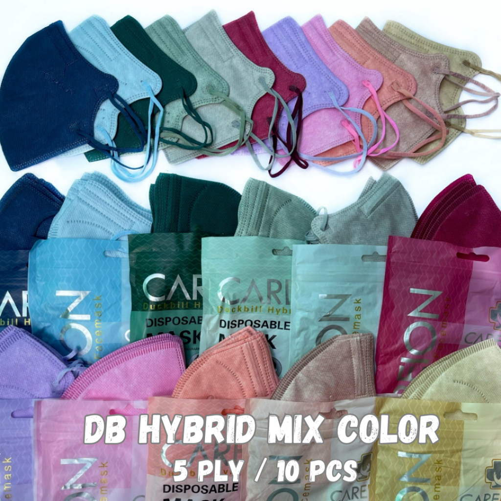 Masker DB Duckbil Hybrid Warna Soft Pastel Careion Pack isi 10 MATCHA Green Shrimp Pink Putih Navy ABU ABU