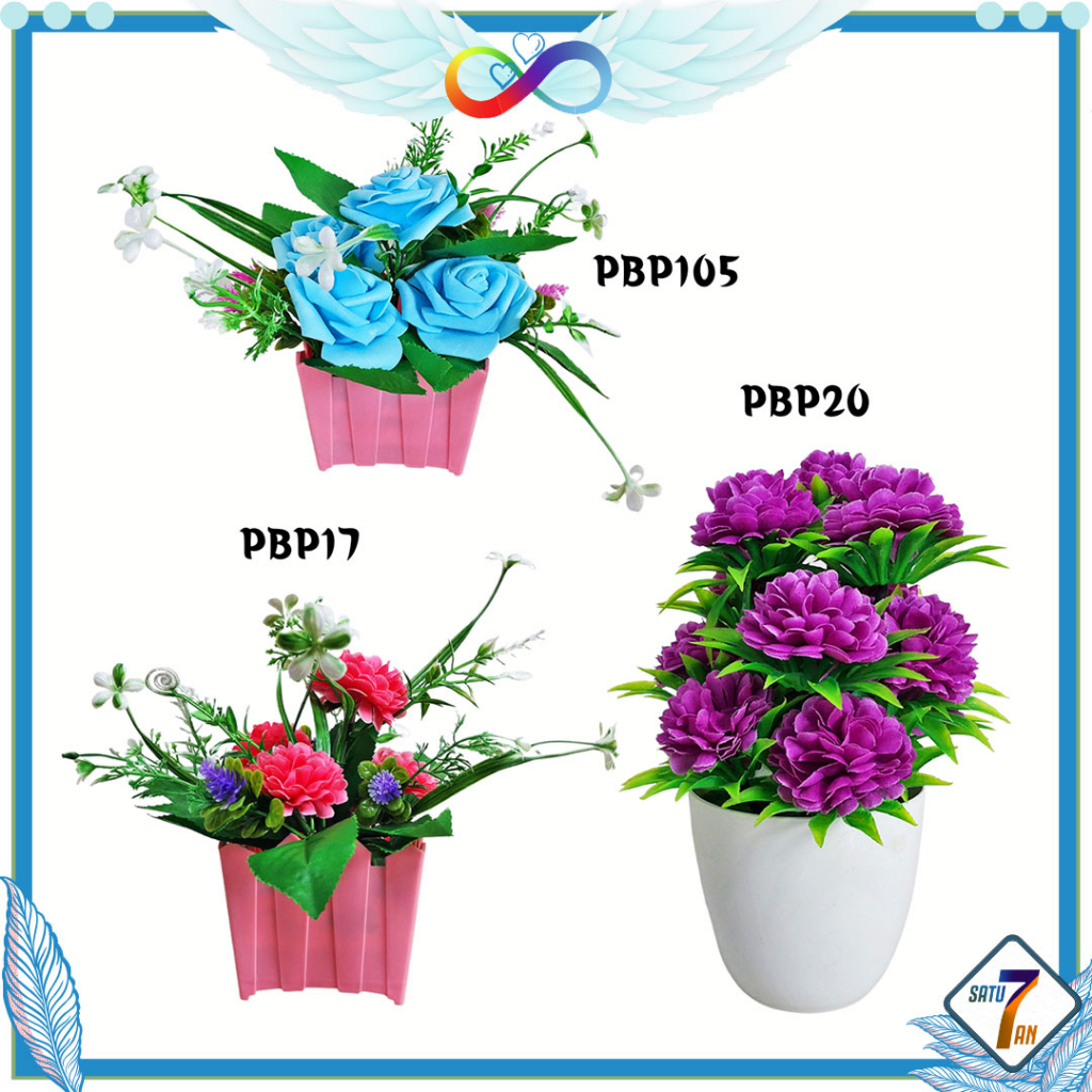 Satu7an PBP17 - PBP20 Tanaman Hias Plastik Pot Bunga Mini Artificial Flowers &amp; Plants