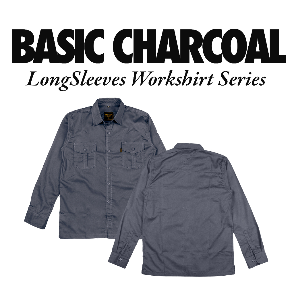 BASIC CHARCOAL LS, Kemeja Panjang Polos-Casual / Baju Kerja Lapangan