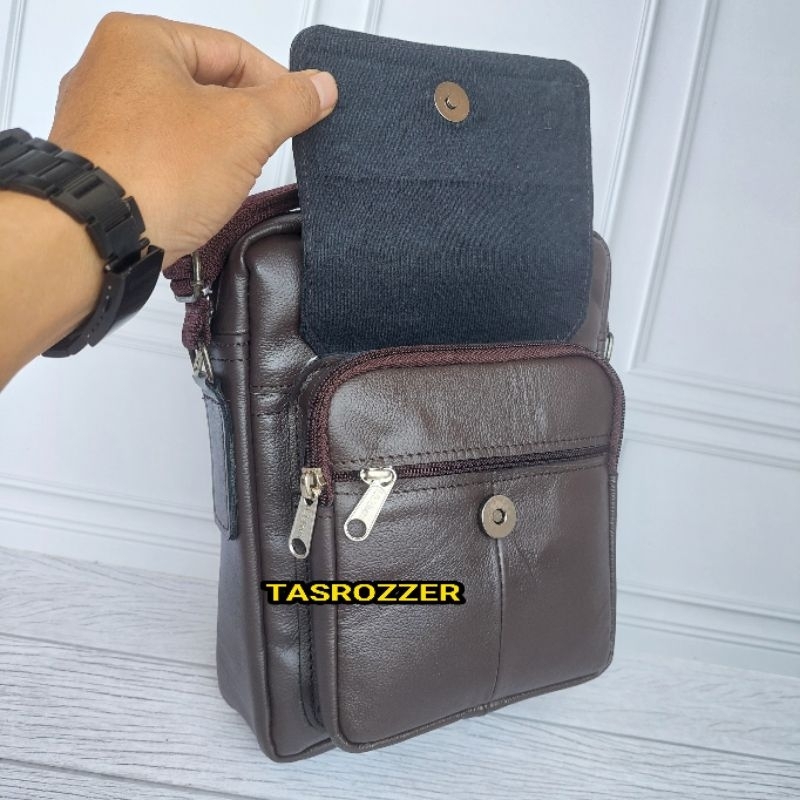 Tas selempang pria kulit asli model tutup merk ZORRO