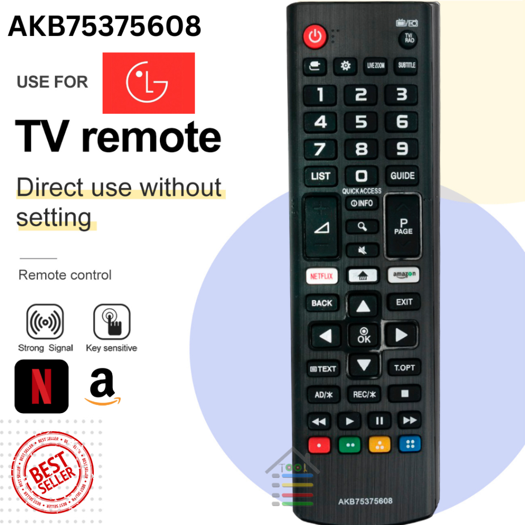 REMOTE TV LG LCD LED HITAM TIPE AKB75675608 NETFLIX AMAZONE