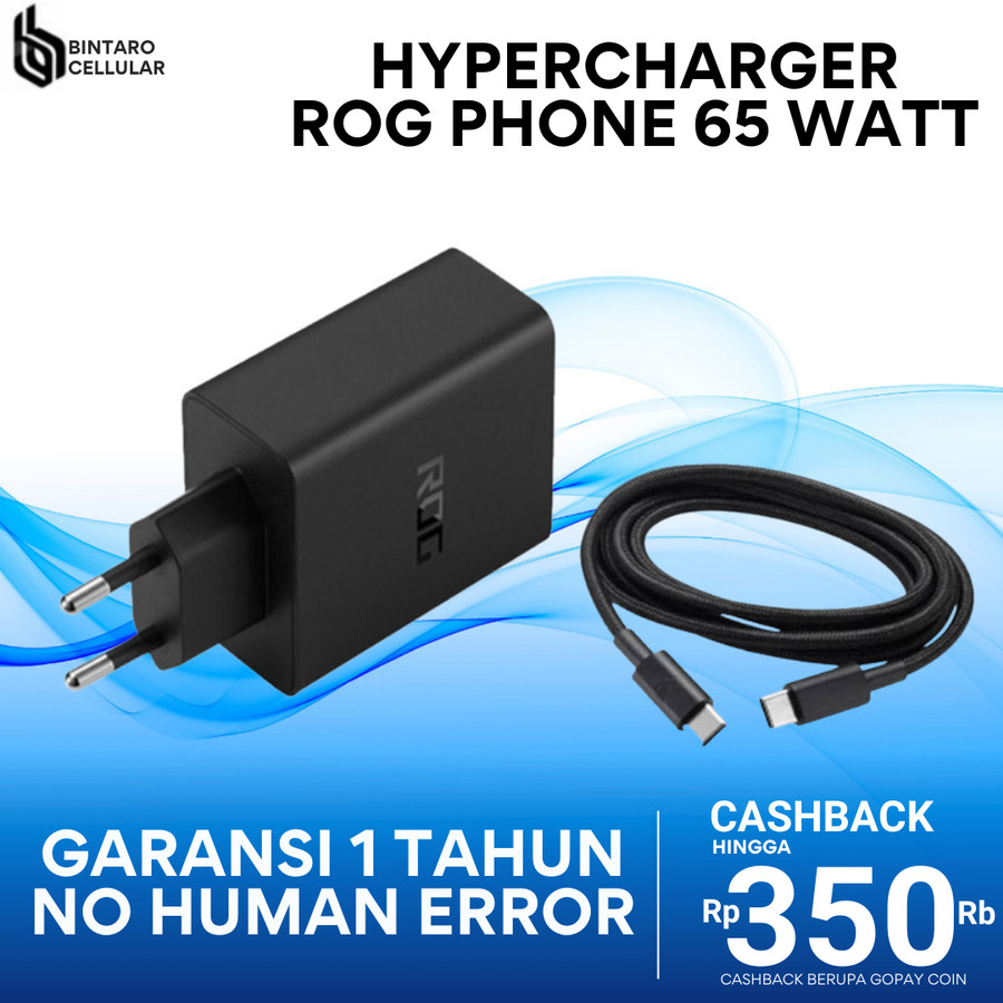 Hypercharger Charger Rog Phone 5, 5S, 6, Pro 65W / 65 WATT Adaptor Asus Original