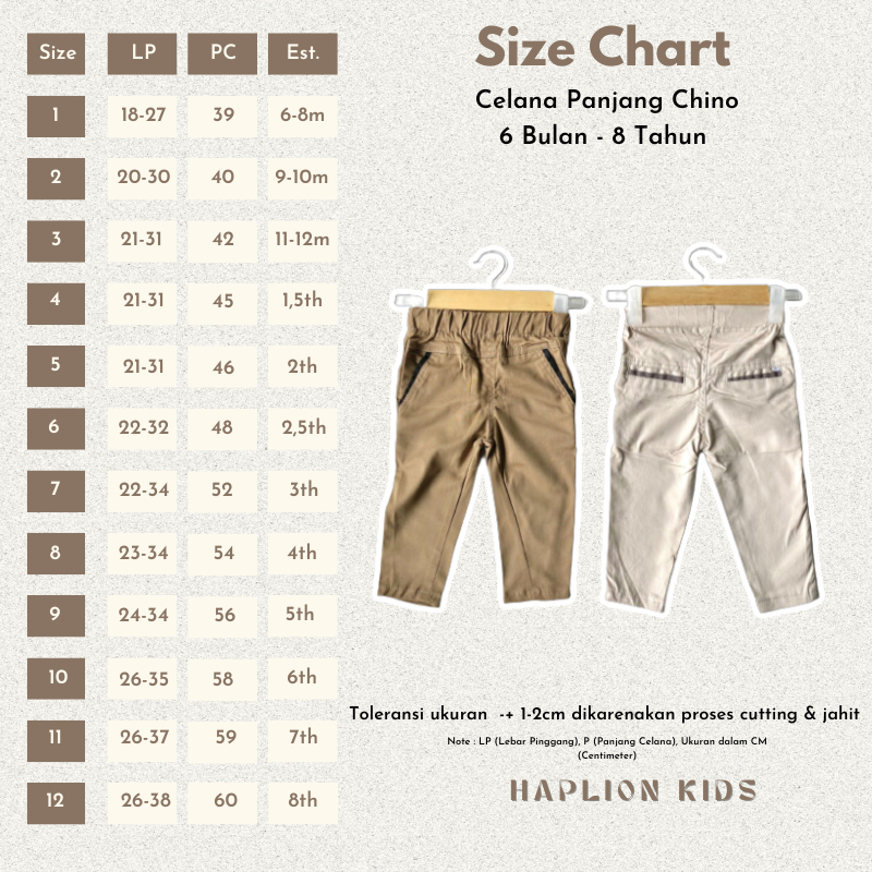 Celana Chino Anak Panjang 6 bulan - 8 tahun | Haplion Kidswear