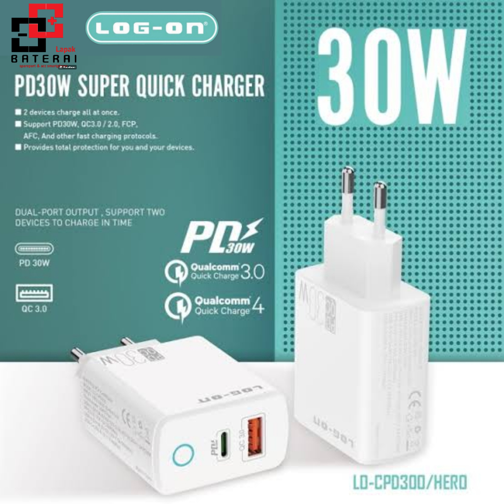 Log on - CPD300 30W Batok Charger 2 Output PD3.0 QC4 Fast Charging Power Delivery Type C