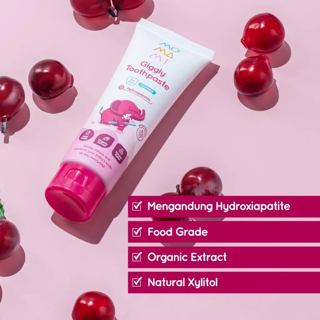 Momami Giggly Toothpaste Flouride Grape 50gr / Pasta Gigi Bayi