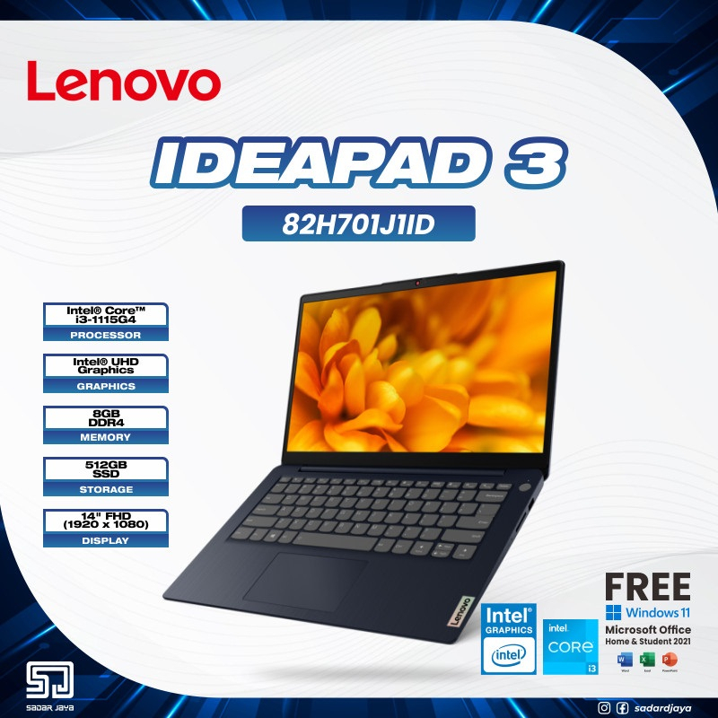 Notebook Lenovo IdeaPad 3 IP3 J1ID Laptop Core i3-1115G4 8GB SSD 512gb WIn11 OHS