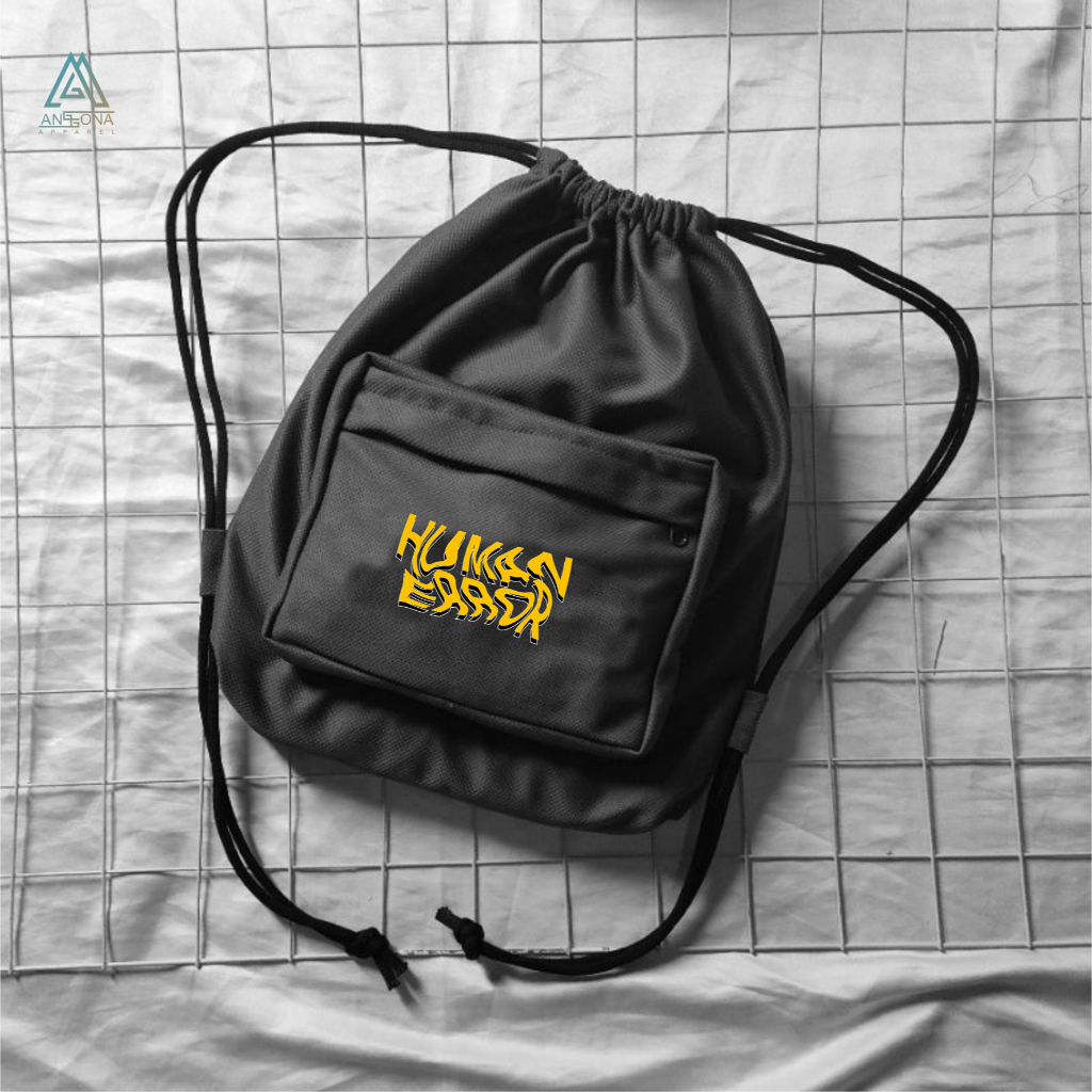 Anggona Apparel Tas Serut String Bag - Hitam - Design Aesthtetic