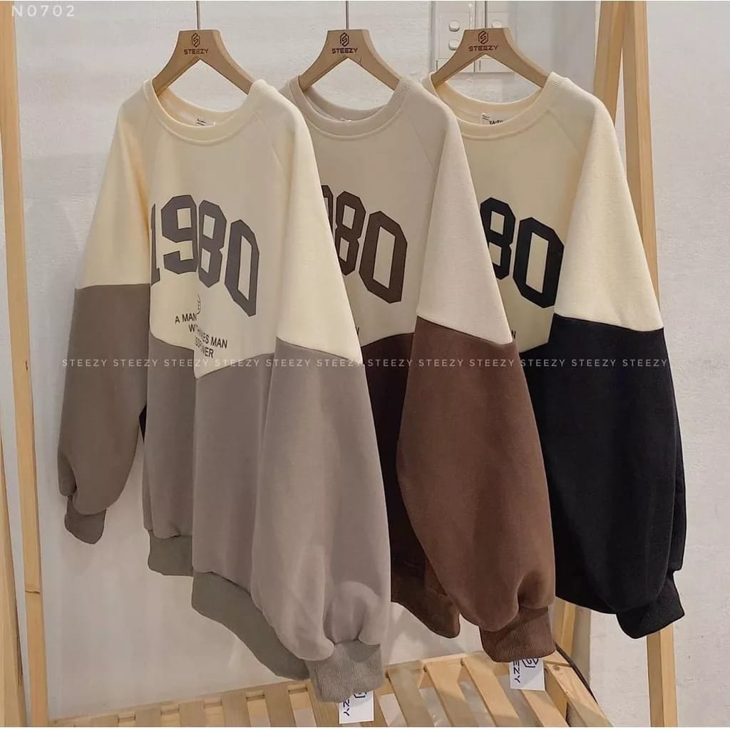 Sweater Wanita Oversize 1980 DATE Sweatshirt pakaian Wanita Korean Style Terbaru