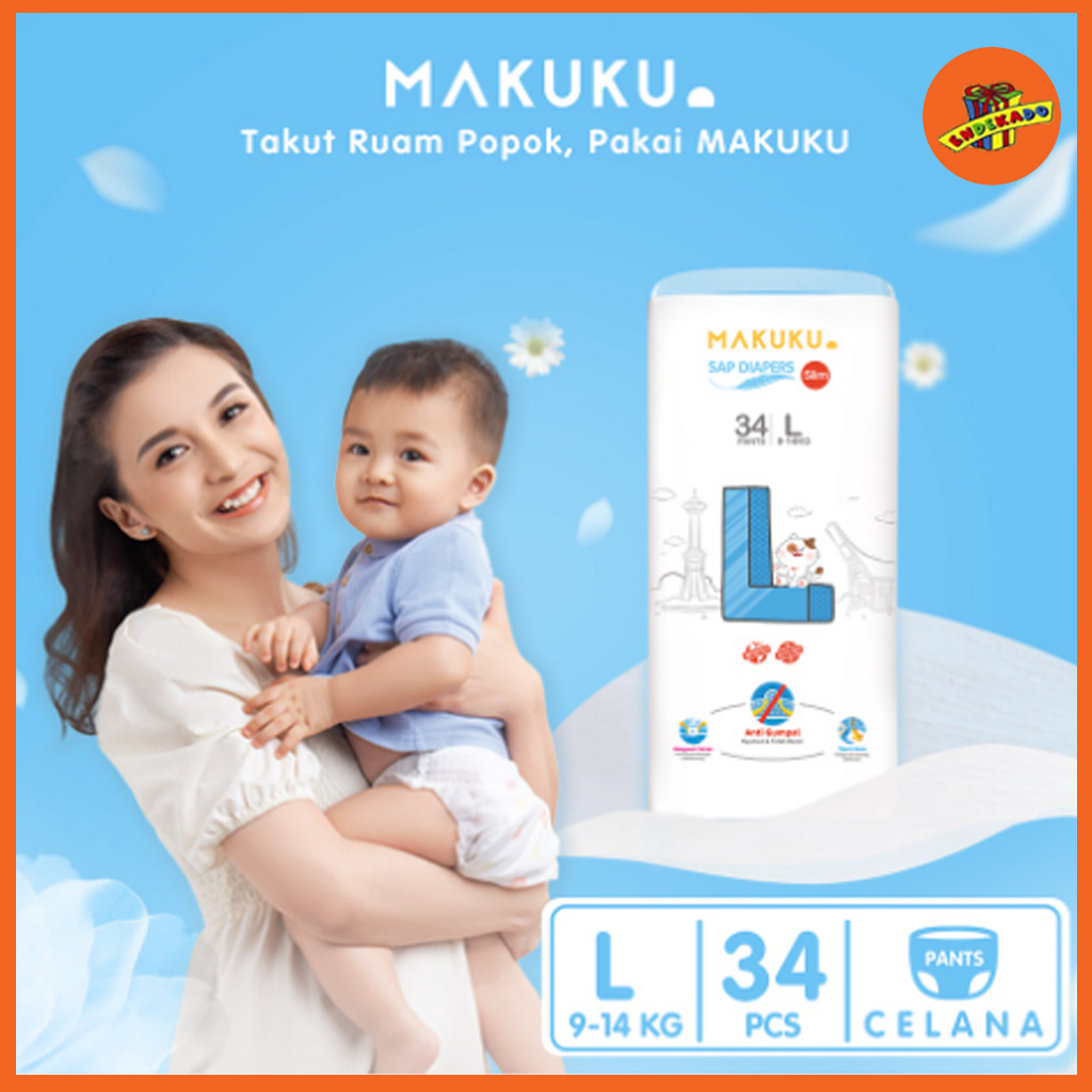 MAKUKU AIR DIAPERS PANTS L34 PC - Popok Celana Anti Gumpal