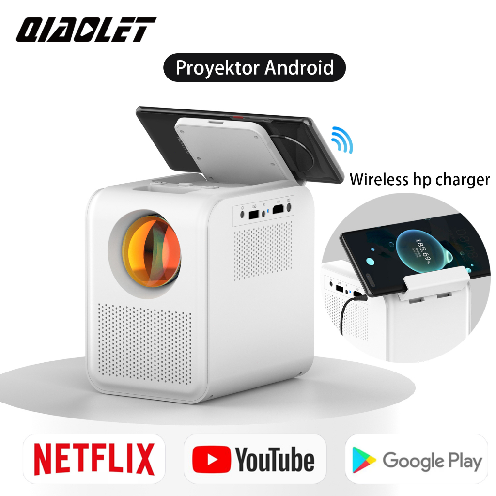 QIAOLET Proyektor hp Q1 250 ANSI Android 9.0 Portable Proyektor Native 1080P Full HD Projector Android Airplay Mini Projectors