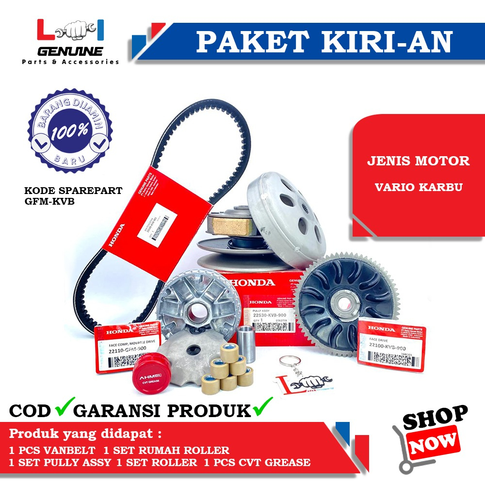 -LOI- PAKET LENGKAP KIRIAN STANDAR CVT PULLEY PULLY SET VARIO KARBU, RUMAH ROLLER SET KIPAS VARIO KARBU &amp; VANBELT VARIO KARBU