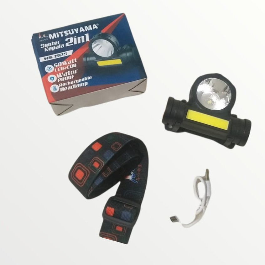 Senter Kepala Waterproof TERBARU / Senter Kepala Led+COB 2in1 Ms-1925 Rechargeable Senter Kepala Waterproof