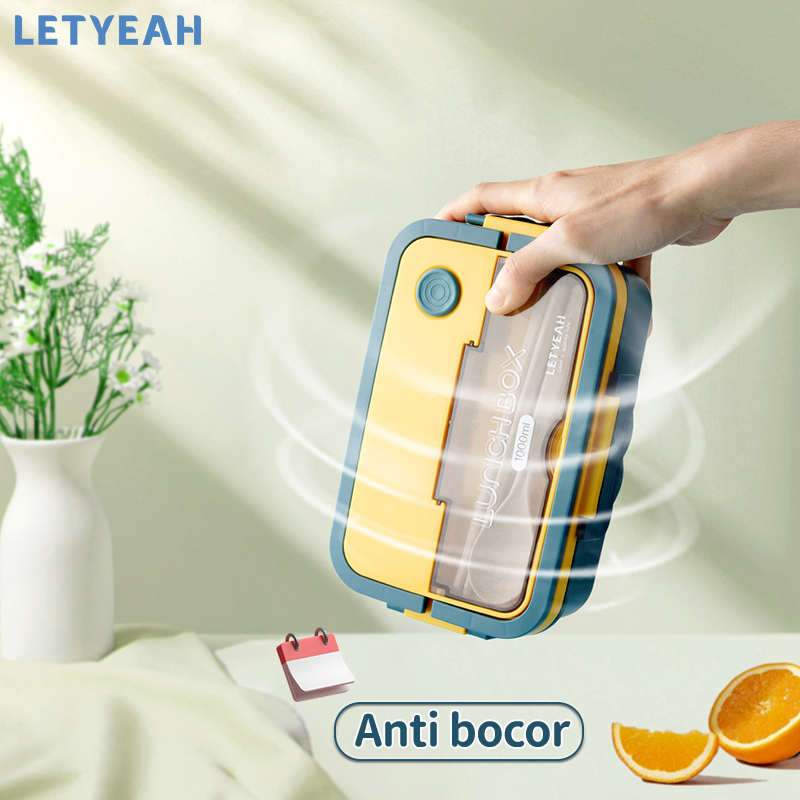 letyeah Tempat bekal makan anti tumpah 1000ml lunch box 3 grid kotak makan/Bpa free