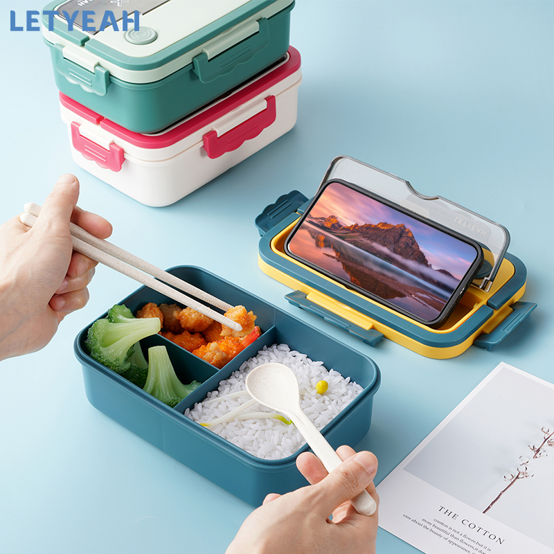 letyeah Tempat bekal makan anti tumpah 1000ml lunch box 3 grid kotak makan/Bpa free