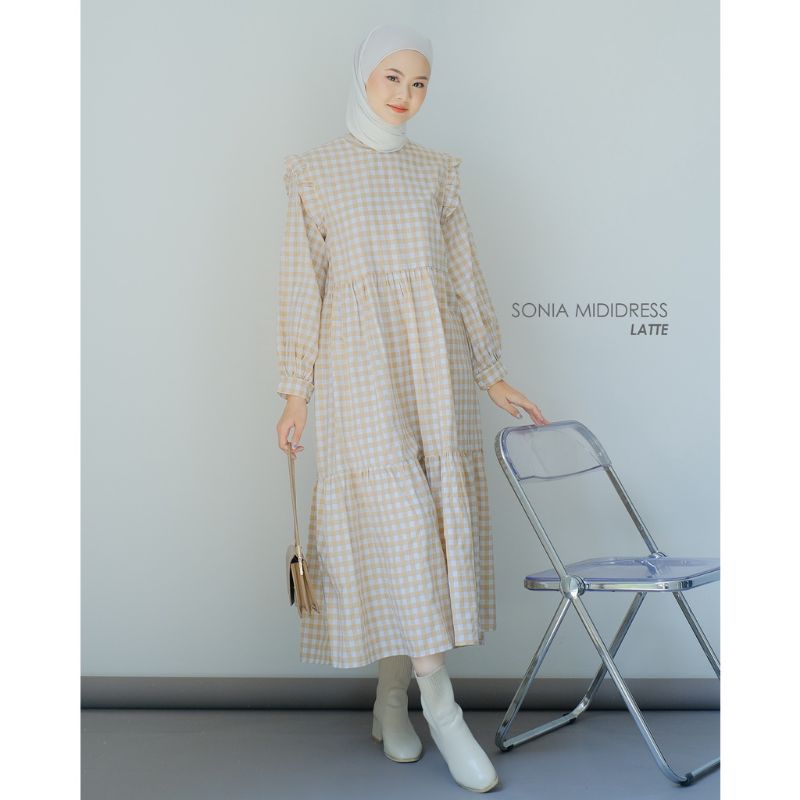 Myoutfit Sonia mididress | dress gamis model layer Korea motif Gingham kotak