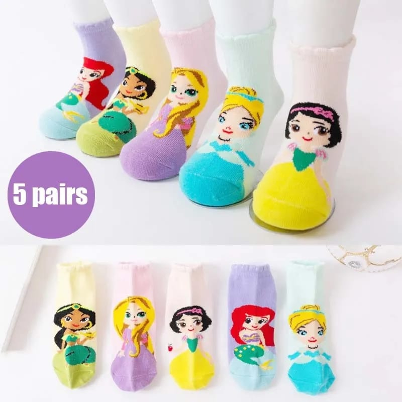 Kaos Kaki Anak Disney Princess 1 Set Isi 5 Socks