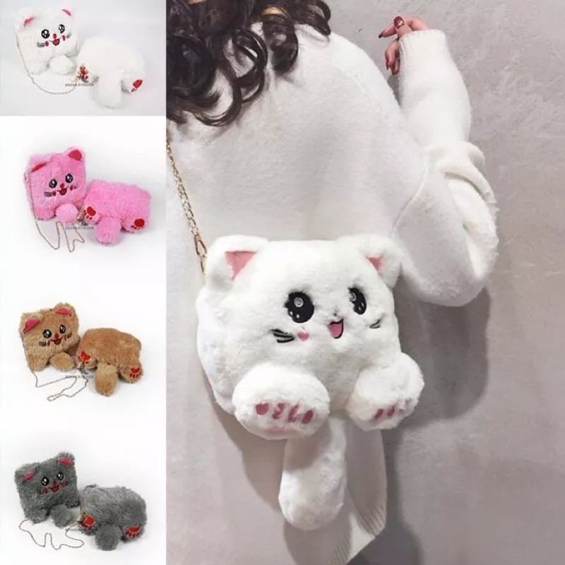 Tas Selempang Boneka Kucing FYKACU Tas Tali Rantai Tas Buku Korean Style Tas Hp Perempuan Anak