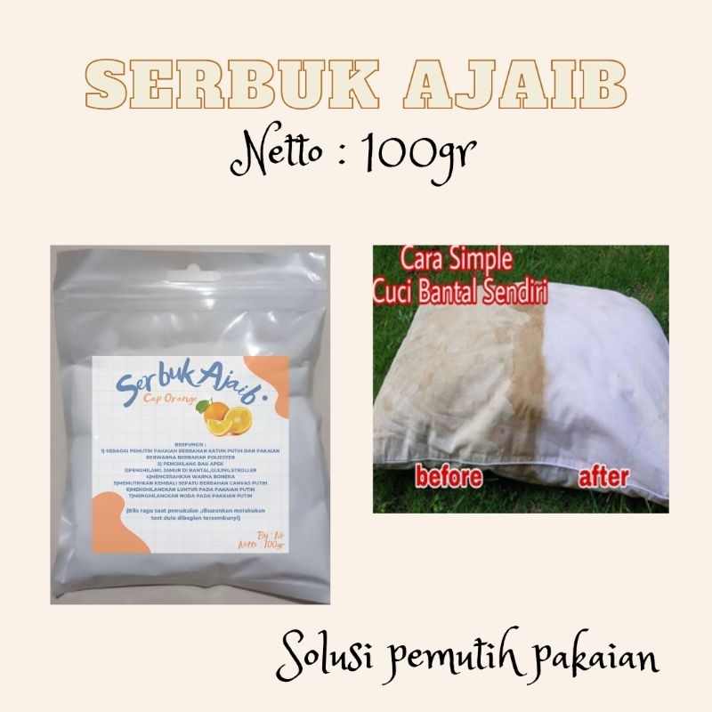 (SATUAN)SERBUK AJAIB 100GR /BUBUK PEMBERSIH SERBAGUNA PENGHILANG JAMUR DAN NODA/DETERGEN BUBUK PEMUTIH PAKAIAN BANTAL SPRINGBED