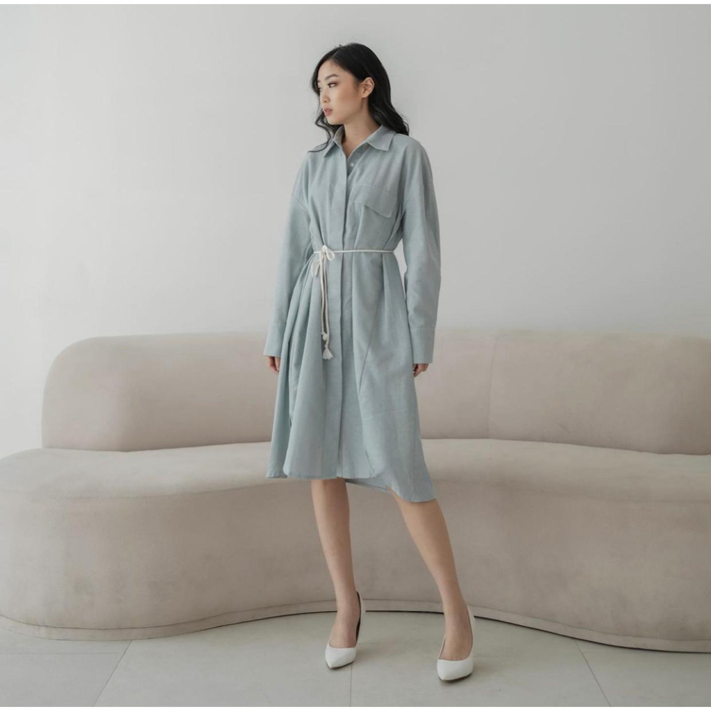 Kemeja Dress Lengan Panjang dengan Tali Pinggang - Gracella Shirt Dress - Kemeja Tunik Wanita Lengan Panjang Gracella