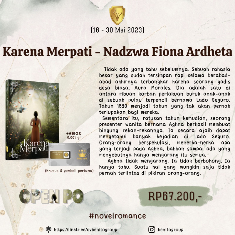 Novel Karena Merpati [ Bonus emas 0.001 gram baby gold ]