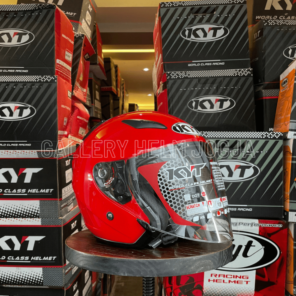 KYT Galaxy Flat R solid Fire Red / galaxy slide terbaru / helm flat visor / helm double visor